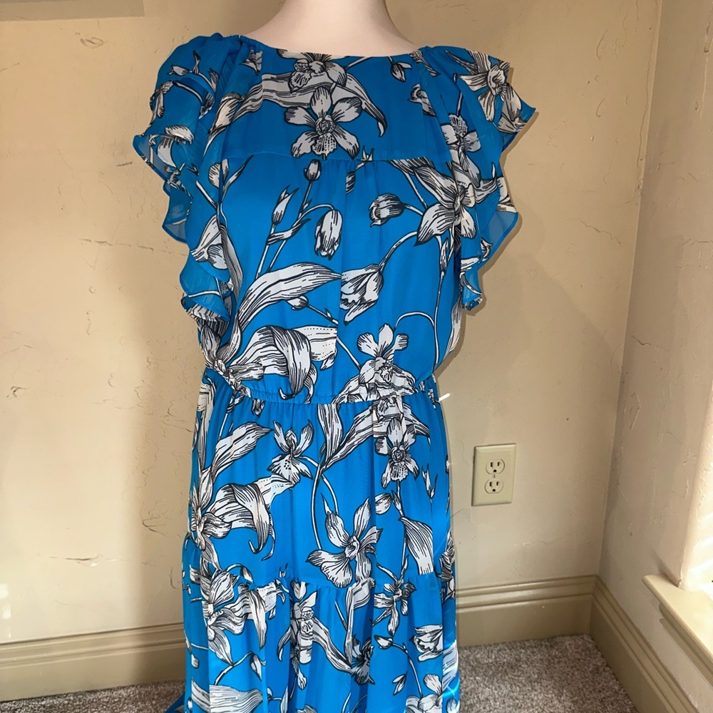 Blue Floral Ruffle Dress Size 10